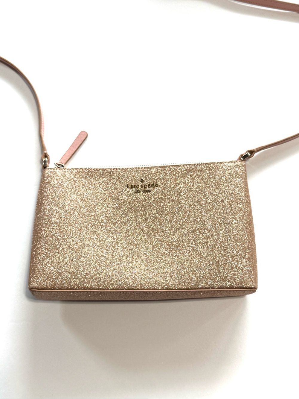 Kate Spade Small Rose Gold/Gold Glitter Crossbody Bag